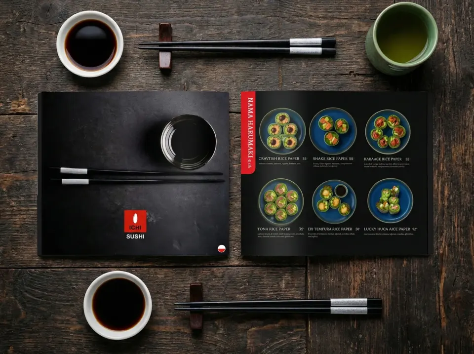 Otwarte menu restauracji Ichi Sushi ze zdjęciami dań