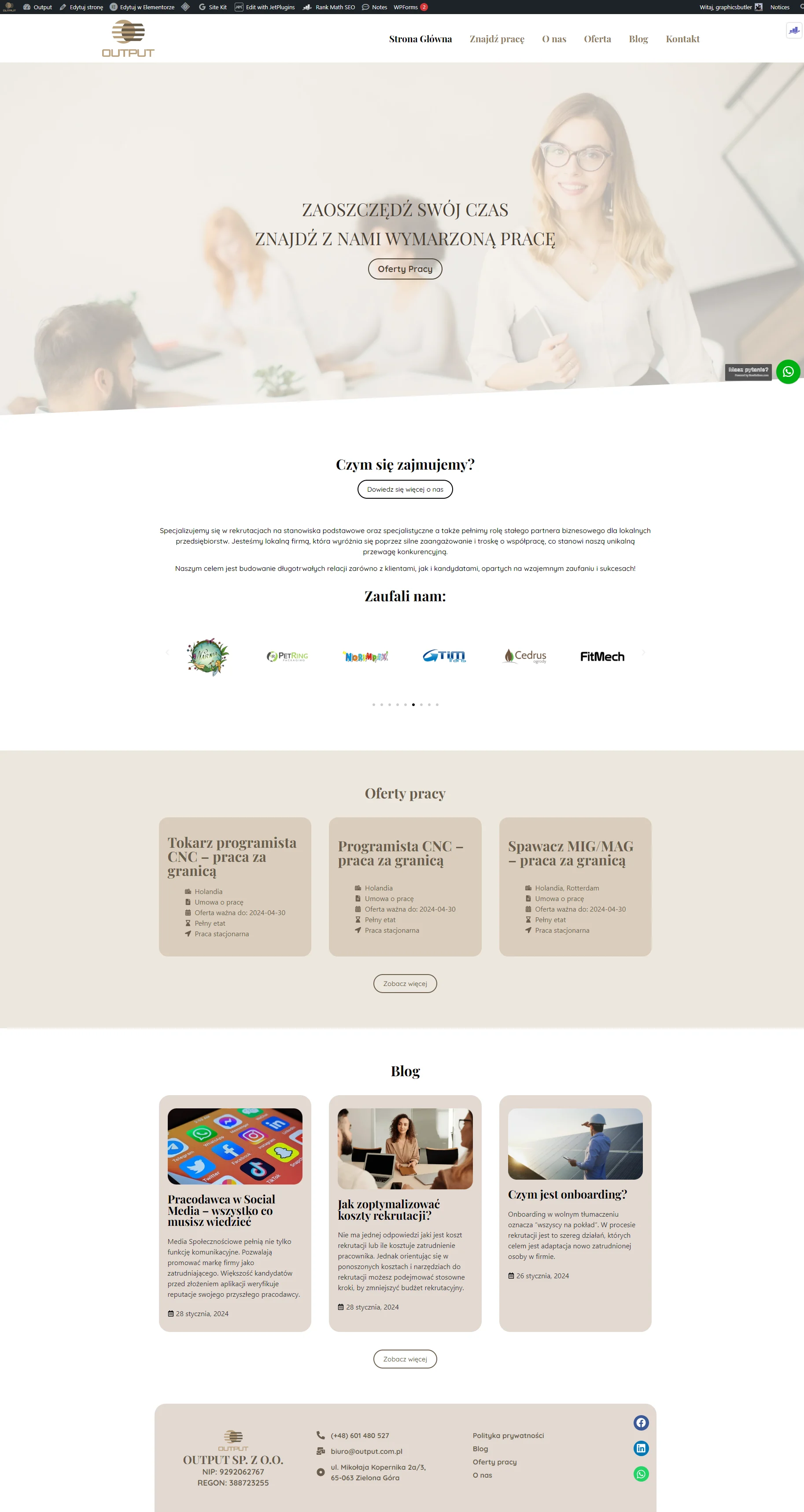 Strona agencji rekrutacyjnej Output