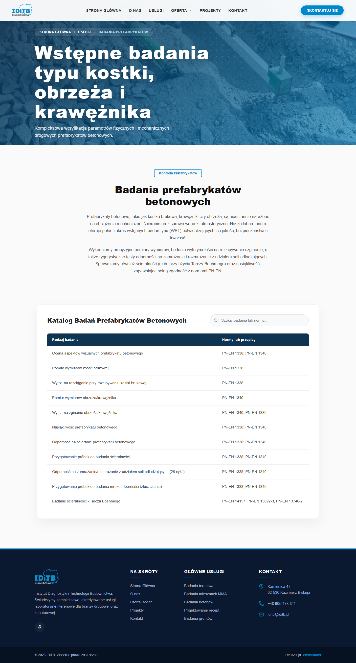 Wstępne badania typu kostki, obrzeża, krawężnika