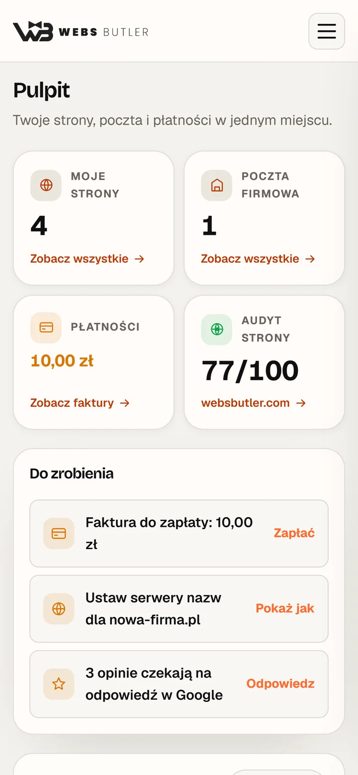 Panel klienta na telefonie